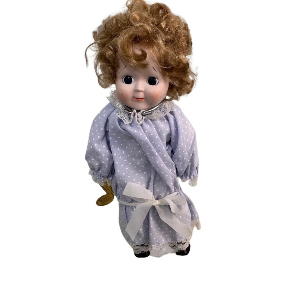 Brinns Musical Edition Curly Blonde Hair Lace Trim Bow Victorian Collectible